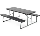 Mesa de picnic con bancos para 8 personas, 183 cm, plegable con silla, agujero de sombrilla 47 mm, hdpe y metal, muebles para interior exterior, negro