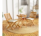 Conjunto de bistro de patio plegable con mesa y sillas de madera, cojines suaves para terraza jardín crema