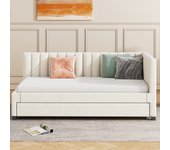 Sofá-cama extensible 90*200, cama multifuncional con somier, cama para adolescentes, beige, tejido de terciopelo