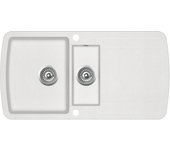 Fregadero de cocina doble lavabo de granito blanco 96 x 50 cm 02_0002340