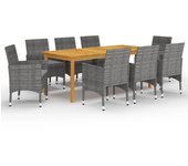 Conjunto de comedor de jardín vidaxl 9 piezas gris