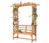 Arco jardín con banco, pérgola de madera de abeto, carga hasta 300 kg, soporte plantas trepadoras para jardín patio, arco para rosas, natural (l: 160