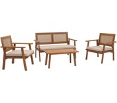 Conjunto de jardín hwc-n46, conjunto de jardín banco de jardín sillón mesa, madera de acacia certificada mvg ~ cojines crema