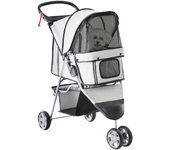 Cochecito para perro y gato pawhut acero, tela oxford gris 75x45x97 cm