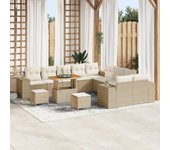 Conjunto de sofás de jardín de 13 piezas con cojines beige polirratán acacia, conjunto de comedor de jardín de 3 piezas con cojines beige polirratán a