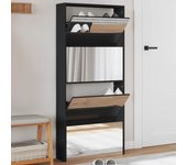 Vidaxl mueble zapatero con espejo 4 niveles negro 63x17x134 cm
