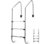 Escalera para piscina de acero inoxidable, escalera de piscina antideslizante de 3 peldaños, carga de 150 kg, 53x63x147cm, escalera piscina