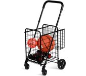 Carro de la compra plegable portátil multiusos 48l+10l, con ruedas universales y 2 cestas, asa ajustable de 89-96 cm, carga 20kg, negro