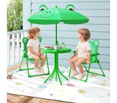 Juego picnic mesa de actividad exterior con 2 sillas plegables y sombrilla ajustable verde