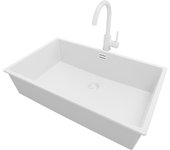 Primagran fregadero bajo encimera todo blanco 76x47cm, fregadero granito 1 seno + grifo 32x20cm + sifón, fregadero cocina al mueble 80cm - london