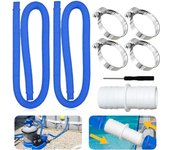 Paquete de 2 mangueras de piscina de 32 mm para bombas de piscina con 4 clips de seguridad y 1 conector de manguera, 150 cm, 32 mm para bomba de filt