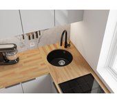 Primagran fregadero bajo encimera negro 46x46cm, fregadero cocina 1 seno + sifón, fregadero granito al mueble 50cm - la valeta