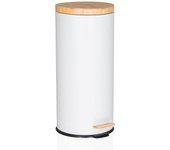 Papelera / cubo de basura clean bamboo 30l acero/bambú blanco mate hjh office