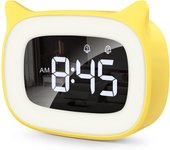 Reloj despertador digital para niños, reloj despertador para niños, lindo reloj despertador de gato, lámpara de noche, reloj despertador-amarillo