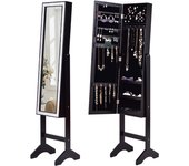 Armario de pie para joyería,almacenaje con espejo de cuerpo entero,taladro de superficie de resina,armario de pie para joyería con espejo (negro)