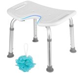 Asiento de ducha regulable en altura taburete de ducha, taburete de baño, patas ergonómicas antideslizantes carga bis 136 kg aluminio hdpe blanco