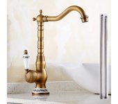 Grifo de lavabo monomando retro de latón antiguo, alto, grifo de baño, estilo retro, mango de cerámica.
