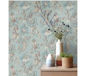 Papel pintado con flores de diseño floral tradicional vintage atemporal fondo verde agua - tudor flowers 683470 de gaulan - rollo de 10 m x 0,53 m
