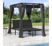 Vidaxl tumbona doble con cortinas laterales y toldo gris antracita