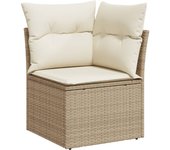 Sillón de esquina de jardín con cojines ratán sintético beige