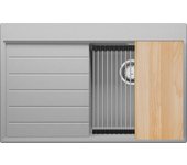 Primagran fregadero cocina gris 78x50cm, fregadero granito 1 seno + sifón + accesorios, fregadero sobre encimera al mueble 45cm - sydney