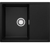 Primagran fregadero cocina negro 62x50cm, fregadero granito 1 seno + sifón, fregadero sobre encimera al mueble 45cm - ibiza