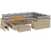 Conjunto de sofá de jardín vidaxl de 12 piezas con cojines en beige de ratán poliéster acacia, conjunto de comedor de jardín vidaxl de 3 piezas con co