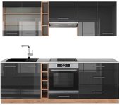 Vicco mueble de cocina fame-line, antracita brillo intenso/roble dorado eléctrico, 235 cm , et mármol