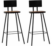 Juego de dos taburetes de bar de diseño, asiento de silla de madera maciza recuperada, marrón oscuro 1202188