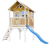 Axi laura casa infantil de madera fsc con tobogán azul | casita de juegos para niños de jardin / exterior | parque infantil en marron y blanco