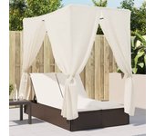 Vidaxl tumbona doble con techo y cortinas ratán sintético marrón