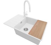 Primagran fregadero granito blanco 78x50cm, fregadero cocina 1 seno + sifón + accesorios, fregadero sobre encimera al mueble 60cm - copenhague