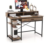 Mesa de ordenador con soporte para monitor, cajón y estante ajustable, mesa de pc con marco de metal, mesa de oficina 120x56x90,5 cm, marrón rústico