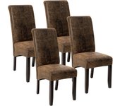 Juego de 4 sillas con patas negras, asiento salón, cocina comedor, elegante diseño cuadrado, marrón 08_0000127