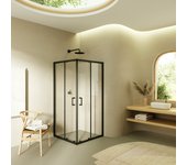 Mampara de ducha moments of glass diana 70x85x180 cm con puertas correderas, perfiles negros y cristal transparente