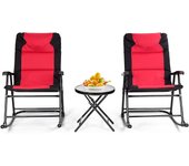 Conjunto de muebles de jardín, juego de 3 piezas con 2 mecedoras plegables y 1 mesa baja de vidrio, set de bistro para exterior jardín terraza (rojo)