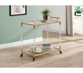 Mesa auxiliar de cocina con ruedas doble tablero de cristal templado y metal - transparente y dorado - orula