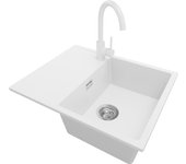 Primagran fregadero granito blanco 62x50cm, fregadero cocina 1 seno + grifo 32x20cm + sifón, fregadero sobre encimera al mueble 45cm - ibiza