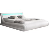 Cama canapé de matrimonio | cama doble con cabecero y canapé led | somier lamas | blanco | madera y polipiel | modelo parisina | para colchón 160x200