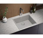 Primagran fregadero cocina gris 56x47cm, fregadero granito 1 seno + sifón, fregadero sobre encimera al mueble 60cm - london slim