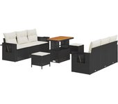 Conjunto de sofá de jardín vidaxl de 9 piezas con cojines poliratán negro acacia, conjunto de comedor de jardín vidaxl de 3 piezas con cojines polirat