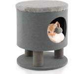 Casa multifuncional para gatos 3 en 1 con rascadores, pelota de peluche, cómodo condo para gatos pequeños y medianos, 40×40×47cm, beige/gris