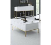 Mesa de café antares, mesa de centro baja, revistero para sofá, estante de la sala de estar, 90x60h40 cm, blanco y oro