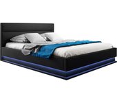 Cama canapé de matrimonio con colchón | cama doble con cabecero y canapé led | somier lamas | negro | madera y polipiel | modelo nitas | 160x200