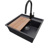 Primagran fregadero bajo encimera grafito 56x53cm, fregadero granito 1 seno + sifón + accesorios, fregadero cocina al mueble 60cm - bergen