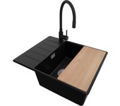 Primagran fregadero granito negro 62x50cm, fregadero cocina 1 seno + sifón + accesorios, fregadero sobre encimera al mueble 50cm - copenhague