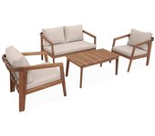 Conjunto de muebles de jardín de madera de 4 plazas, loberia, beige, 108.5x74.7x64.5 cm