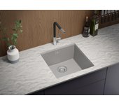 Primagran fregadero bajo encimera gris 46x47cm, fregadero cocina 1 seno + sifón, fregadero granito al mueble 50cm - london