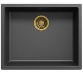 Fregadero negro de 50x40cm bajo encimera, sobre encimera y a ras de encimera con tapón dorado 1208968037