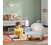 Sillón infantil mecedora para niños estructura caucho macizo funda terciopelo azul